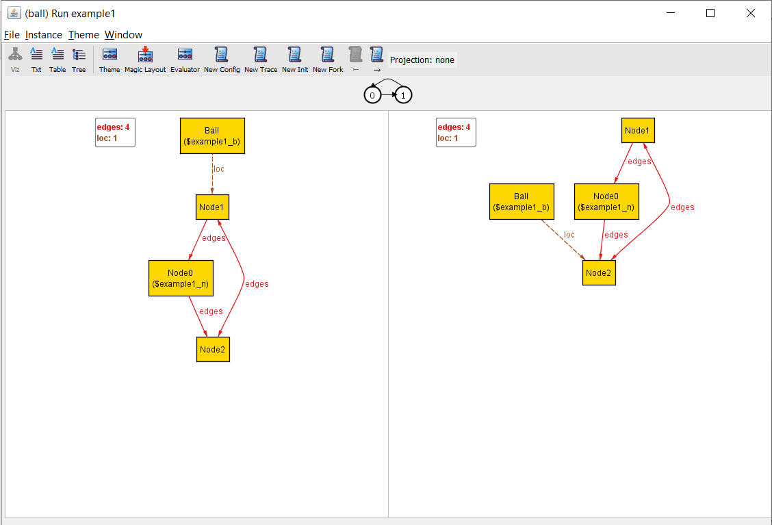 Visualizer showing two separate configurations in different time steps