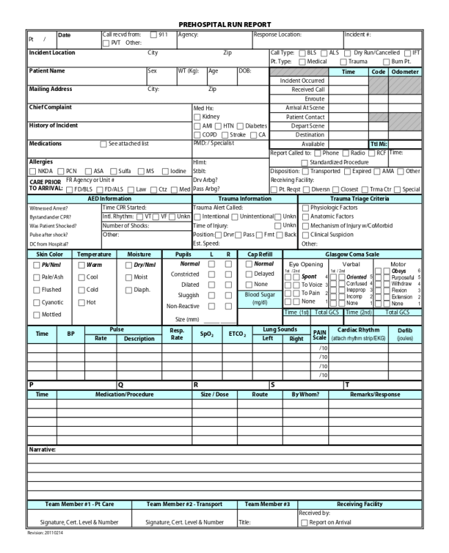 Image of a patient care report
